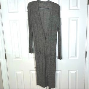 Vince Long Linen Blend Gray Cardigan Duster with Pockets.